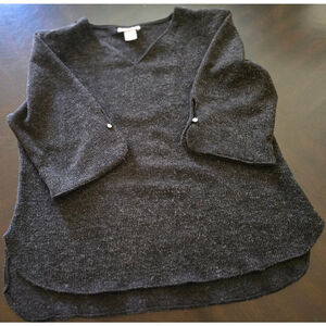 Women's Vintage Glam Paloma Black V-Neck Sweater Size S Shoulder Pads Pearls